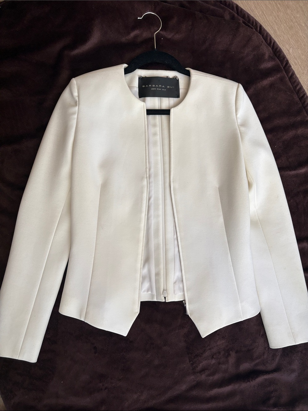 Barbara Bui White Collarless Zip Jacket